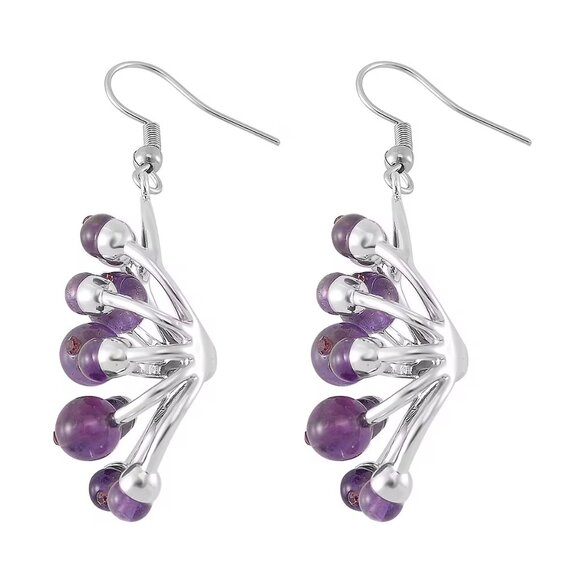 African Amethyst and Purple Austrian Crystal Earrings in Silvertone - Picture 3 of 3